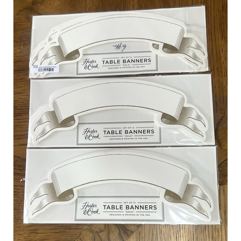 33 Hester & Cook  Table Name Banner Cards Die Cut Gold HC044 New‎